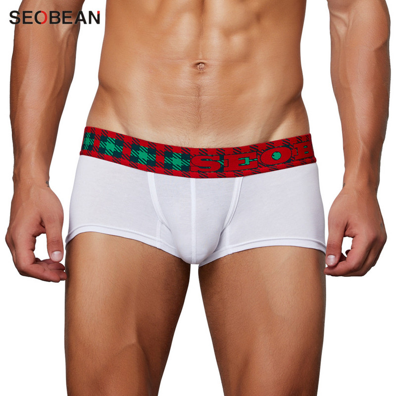 SEOBEAN Stil de Crăciun Lenjerie de corp din bumbac Boxeri Sexy Lenjerie de corp cu talie joasă Boxer pentru bărbați Tendință la modă Design U Convex