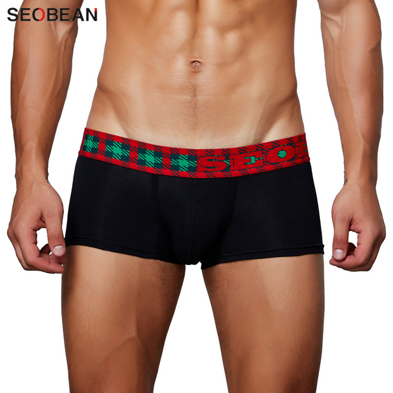 SEOBEAN Stil de Crăciun Lenjerie de corp din bumbac Boxeri Sexy Lenjerie de corp cu talie joasă Boxer pentru bărbați Tendință la modă Design U Convex