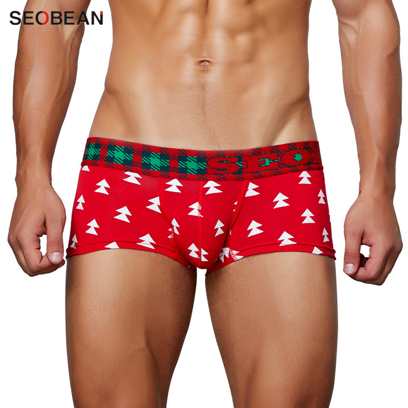 SEOBEAN Stil de Crăciun Lenjerie de corp din bumbac Boxeri Sexy Lenjerie de corp cu talie joasă Boxer pentru bărbați Tendință la modă Design U Convex