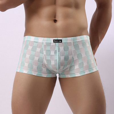 Pantaloni scurți transparente cu dungi pentru bărbați, în formă de U, husă convexă, slip boxer, husă din plasă transparentă, lenjerie de corp, chiloți, pantaloni scurți, trunchi, pantaloni de dormit
