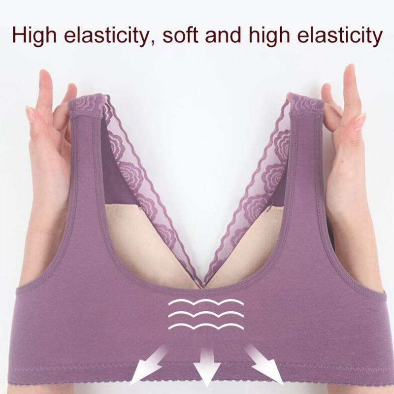 Sutien pentru femei, 18 ore, în față, închidere fără sârmă, susținere pentru spate, sutien cu acoperire completă, sutien moale din bumbac, fără fir, broderie de flori