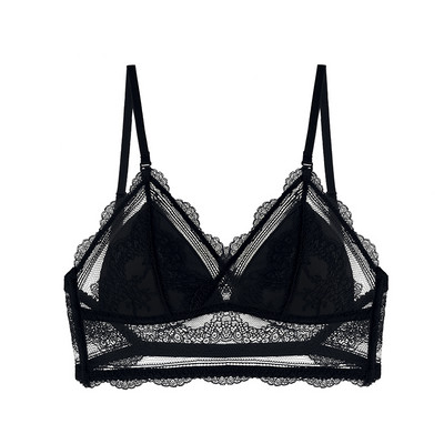 Lenjerie sexy pentru femei Lenjerie de corp în stil francez Sutien moale din dantelă în V adâncă, fără fir, cupe triunghiulare căptușite, sutien pentru femei fără spate