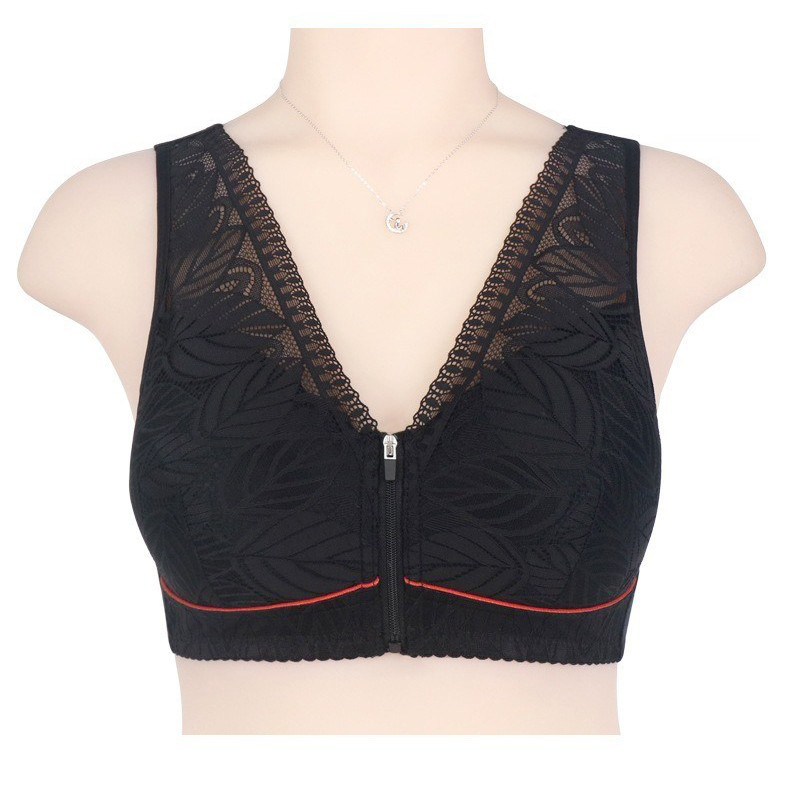 Sutiene pentru femei, cupa moale cu fermoar în față, lenjerie de corp de vârstă mijlocie și bătrâni, fără inel de oțel, vestă, lenjerie de corp din dantelă, sutien de dimensiuni mari