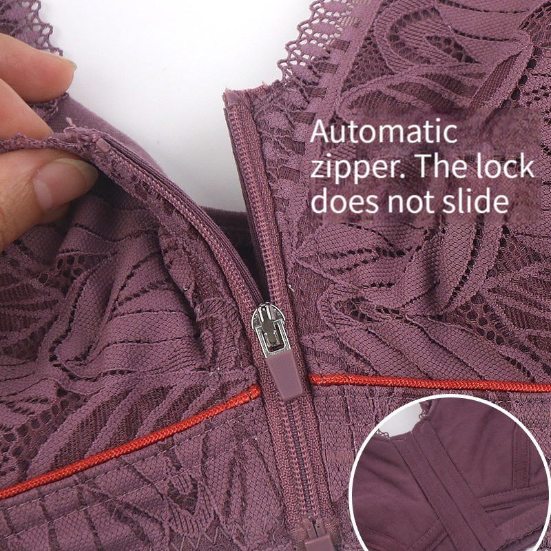 Sutiene pentru femei, cupa moale cu fermoar în față, lenjerie de corp de vârstă mijlocie și bătrâni, fără inel de oțel, vestă, lenjerie de corp din dantelă, sutien de dimensiuni mari