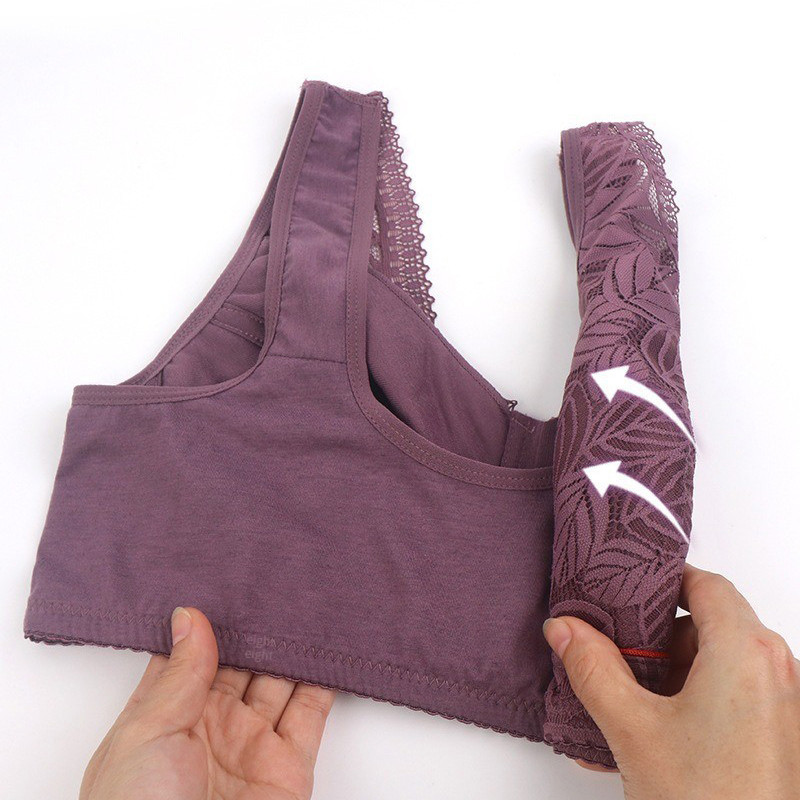 Sutiene pentru femei, cupa moale cu fermoar în față, lenjerie de corp de vârstă mijlocie și bătrâni, fără inel de oțel, vestă, lenjerie de corp din dantelă, sutien de dimensiuni mari