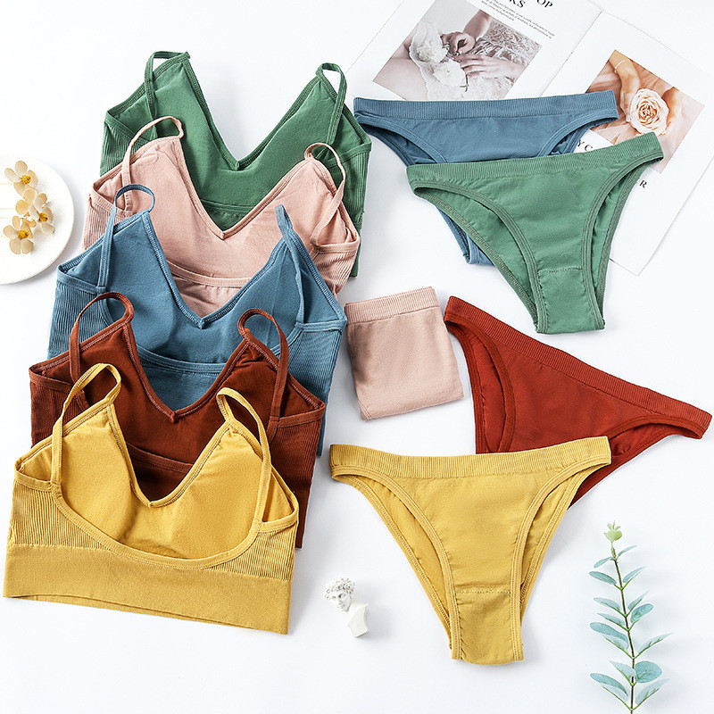 Set de sutien 2 buc. Set de lenjerie de corp pentru femei, bralette sexy, lenjerie de femeie, topuri cu nervuri, fără cusături, sutien și chiloți 2022