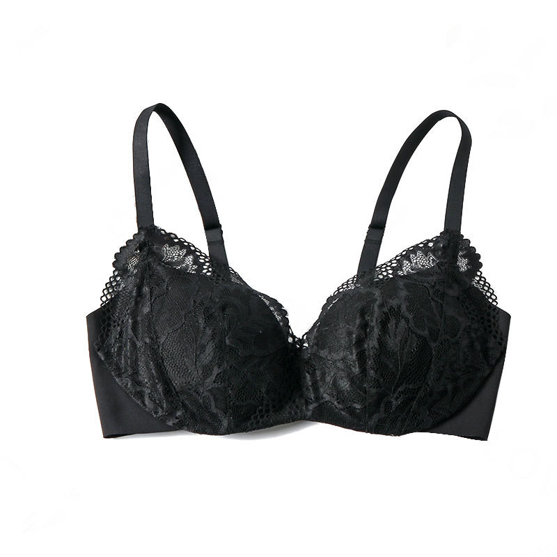 Sutiene din mătase fără sârmă pentru femei, dintr-o bucată, căptușeală din mătase naturală, 3/4 cupe, îmbrăcăminte de zi cu zi Sutien Push Up Lenjerie sexy din dantelă, neagră