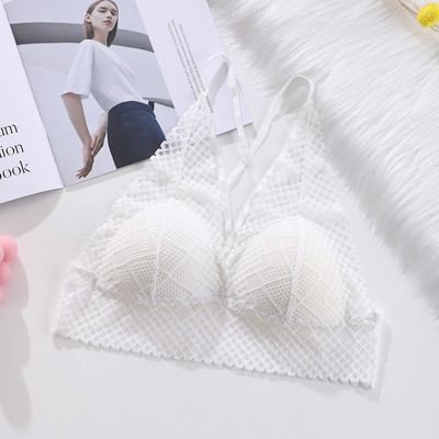Sutien fără sârmă din dantelă pentru femei Vestă sexy fără spate Sutiene cu cupă subțire Lenjerie Sutien confort Sutien căptușit fără sudură Lenjerie pentru fete