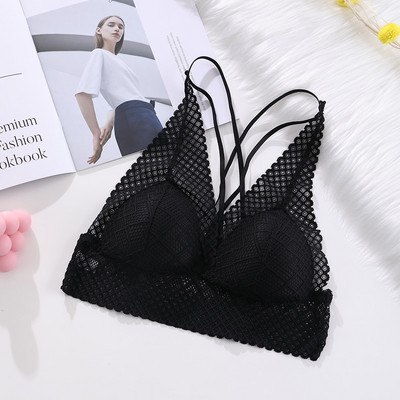 Sutien fără sârmă din dantelă pentru femei Vestă sexy fără spate Sutiene cu cupă subțire Lenjerie Sutien confort Sutien căptușit fără sudură Lenjerie pentru fete