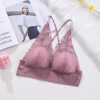 Sutien fără sârmă din dantelă pentru femei Vestă sexy fără spate Sutiene cu cupă subțire Lenjerie Sutien confort Sutien căptușit fără sudură Lenjerie pentru fete