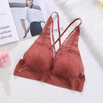 Sutien fără sârmă din dantelă pentru femei Vestă sexy fără spate Sutiene cu cupă subțire Lenjerie Sutien confort Sutien căptușit fără sudură Lenjerie pentru fete