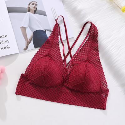 Sutien fără sârmă din dantelă pentru femei Vestă sexy fără spate Sutiene cu cupă subțire Lenjerie Sutien confort Sutien căptușit fără sudură Lenjerie pentru fete