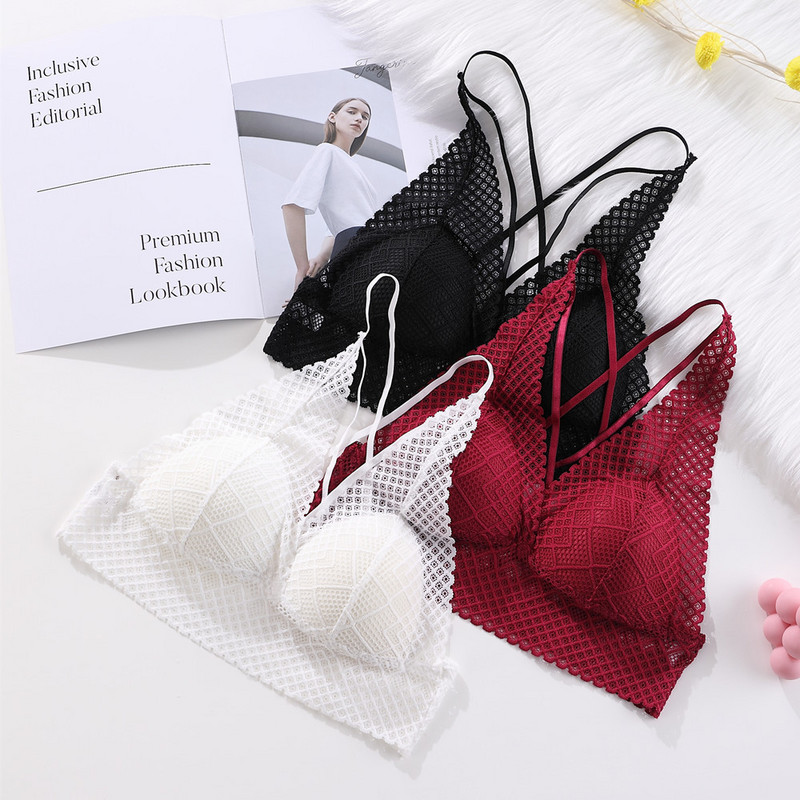 Sutien fără sârmă din dantelă pentru femei Vestă sexy fără spate Sutiene cu cupă subțire Lenjerie Sutien confort Sutien căptușit fără sudură Lenjerie pentru fete