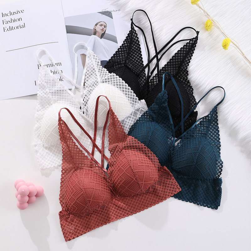 Sutien fără sârmă din dantelă pentru femei Vestă sexy fără spate Sutiene cu cupă subțire Lenjerie Sutien confort Sutien căptușit fără sudură Lenjerie pentru fete