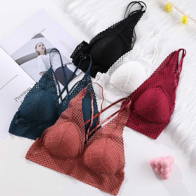 Sutien fără sârmă din dantelă pentru femei Vestă sexy fără spate Sutiene cu cupă subțire Lenjerie Sutien confort Sutien căptușit fără sudură Lenjerie pentru fete