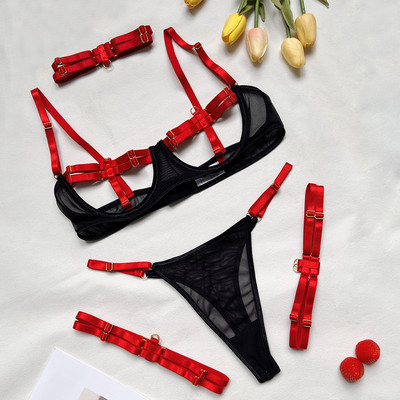 MIRABELLE sensuaalne pesu, seksikas aluspesukomplekt, õõnsad eksootilised komplektid, läbipaistev rinnahoidja lapiline side, 4 tk. stringid, erootilised komplektid