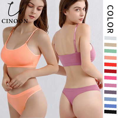 CINOON ženski set bešavnih grudnjaka Seksi tange gaćice niskog struka Grudnjak bez žica Bralette Donje rublje Grudnjak Candy Colors Set donjeg rublja