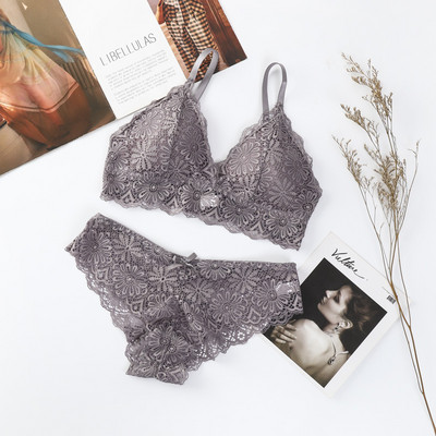 Γυναικείο Δαντελένιο Σετ Σουτιέν Σέξι Εσώρουχα Floral Δαντέλα Bralette Wire Free Brassiere Εσώρουχα Γυναικεία εσώρουχα χαμηλού ύψους Σλιπ Εσώρουχα