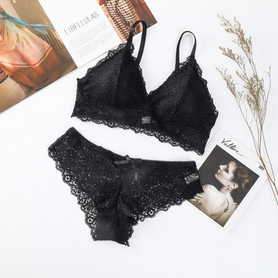 Γυναικείο Δαντελένιο Σετ Σουτιέν Σέξι Εσώρουχα Floral Δαντέλα Bralette Wire Free Brassiere Εσώρουχα Γυναικεία εσώρουχα χαμηλού ύψους Σλιπ Εσώρουχα