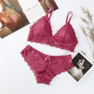 Γυναικείο Δαντελένιο Σετ Σουτιέν Σέξι Εσώρουχα Floral Δαντέλα Bralette Wire Free Brassiere Εσώρουχα Γυναικεία εσώρουχα χαμηλού ύψους Σλιπ Εσώρουχα