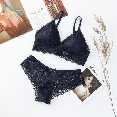 Γυναικείο Δαντελένιο Σετ Σουτιέν Σέξι Εσώρουχα Floral Δαντέλα Bralette Wire Free Brassiere Εσώρουχα Γυναικεία εσώρουχα χαμηλού ύψους Σλιπ Εσώρουχα