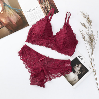 Γυναικείο Δαντελένιο Σετ Σουτιέν Σέξι Εσώρουχα Floral Δαντέλα Bralette Wire Free Brassiere Εσώρουχα Γυναικεία εσώρουχα χαμηλού ύψους Σλιπ Εσώρουχα