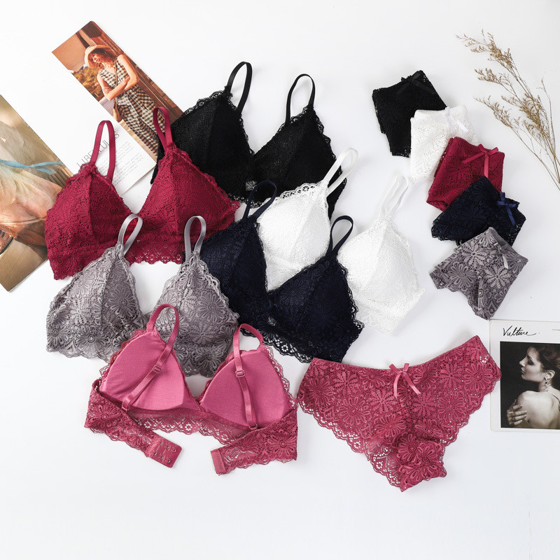 Γυναικείο Δαντελένιο Σετ Σουτιέν Σέξι Εσώρουχα Floral Δαντέλα Bralette Wire Free Brassiere Εσώρουχα Γυναικεία εσώρουχα χαμηλού ύψους Σλιπ Εσώρουχα
