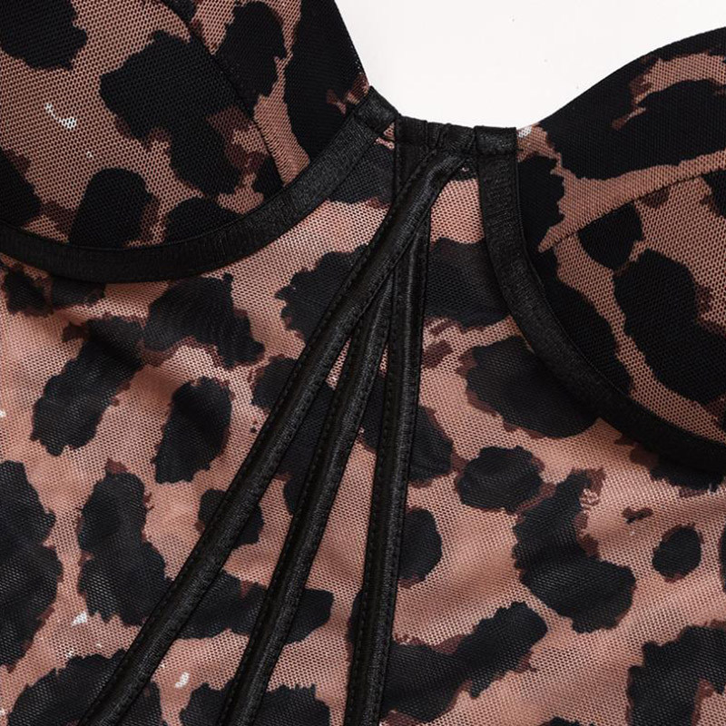 UNAIZA Ženski kombinezon Nova moda 2021. Ženska seksi uska majica s leopard printom dugih rukava i okruglog izreza Spojena djevojka