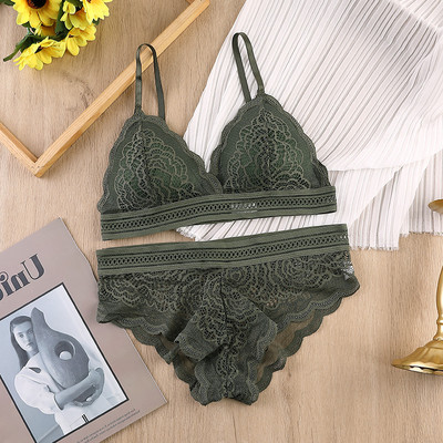 Set sutien pentru femei Lenjerie de corp din dantelă fără sudură Bralette pentru femei Lenjerie sexy Set sutien și slip cu decolteu adânc în V Lenjerie intimă fără spate