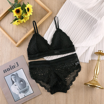 Set sutien pentru femei Lenjerie de corp din dantelă fără sudură Bralette pentru femei Lenjerie sexy Set sutien și slip cu decolteu adânc în V Lenjerie intimă fără spate