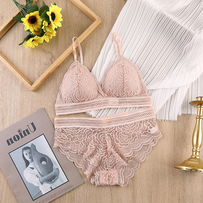 Set sutien pentru femei Lenjerie de corp din dantelă fără sudură Bralette pentru femei Lenjerie sexy Set sutien și slip cu decolteu adânc în V Lenjerie intimă fără spate
