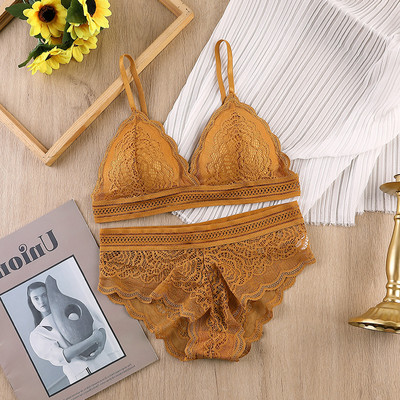 Set sutien pentru femei Lenjerie de corp din dantelă fără sudură Bralette pentru femei Lenjerie sexy Set sutien și slip cu decolteu adânc în V Lenjerie intimă fără spate