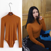 Bodycon Rompers Solid Basic πουκάμισο Γυναικείο Skinny Sexy Bodysuit Playsuit Ολόσωμες φόρμες Mock λαιμόκοψη μακρυμάνικη φόρμα γυναικεία φόρμα