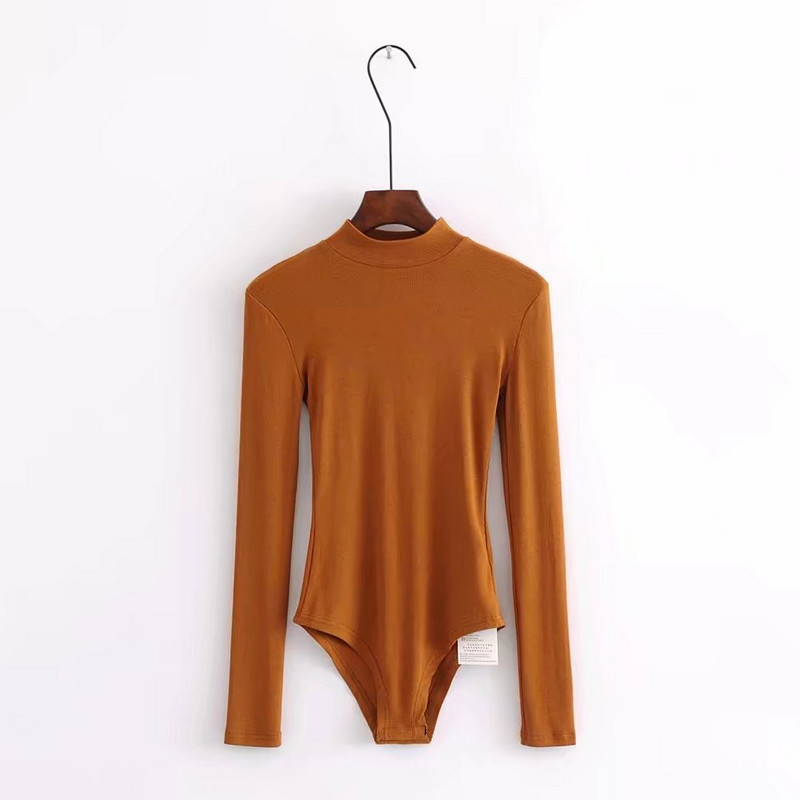 Bodycon Rompers Solid Basic πουκάμισο Γυναικείο Skinny Sexy Bodysuit Playsuit Ολόσωμες φόρμες Mock λαιμόκοψη μακρυμάνικη φόρμα γυναικεία φόρμα