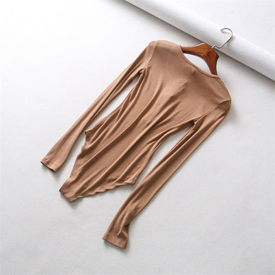 Naiste O kaelusega nööbiga eesmine pikkade varrukatega soonikbody