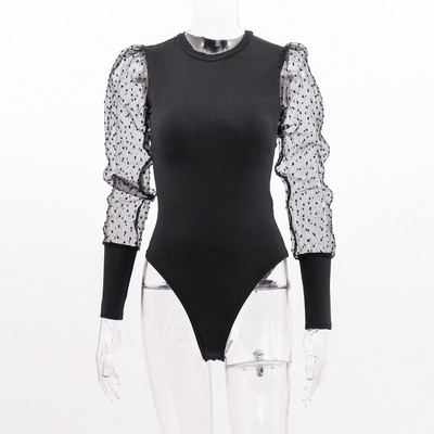 Crni uski bodi s dugim rukavima, ženski proljetni i jesenski elegantni bodi s o-izrezom i visokim strukom, ženski bodi za zabave mujer