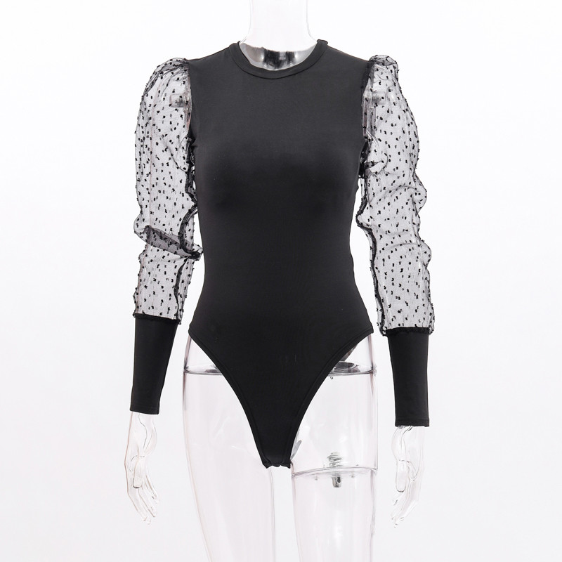 Crni uski bodi s dugim rukavima, ženski proljetni i jesenski elegantni bodi s o-izrezom i visokim strukom, ženski bodi za zabave mujer