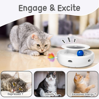 ATUBAN Cat Toys 2в1 Интерактивни котешки играчки за котки на закрито, автоматично включване/изключване на таймера, топки за играчки за котки и електронна играчка за котки с перо за засада