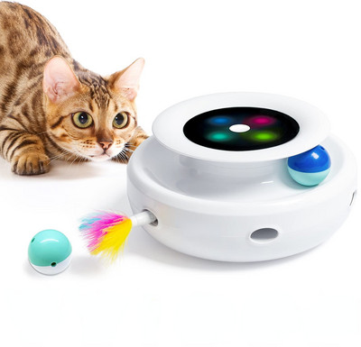 ATUBAN Cat Toys 2в1 Интерактивни котешки играчки за котки на закрито, автоматично включване/изключване на таймера, топки за играчки за котки и електронна играчка за котки с перо за засада