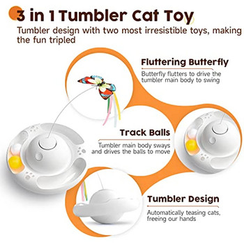 ATUBAN Cat Toys Tumbler Έξυπνο διαδραστικό ηλεκτρονικό παιχνίδι για γατάκια, πεταλούδα που κυματίζει, μπάλες κουδουνιού, γυμναστική σε εσωτερικούς χώρους για γάτα