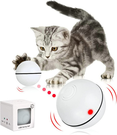 ATUBAN Interactive Cat Toys Ball Smart Automatic Rolling Kitten Toys USB Επαναφορτιζόμενη μπάλα κίνησης, με χρονοδιακόπτη Led Light Spinning