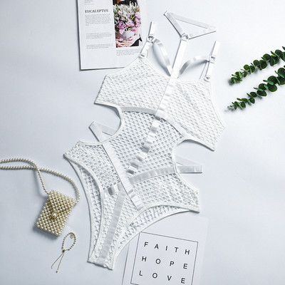 Ellolace Sheer Knit Fish Net Mesh Bodysuit naiste seksikas gooti pesu kombinesoon õõnsad varrukateta keha must pitstop