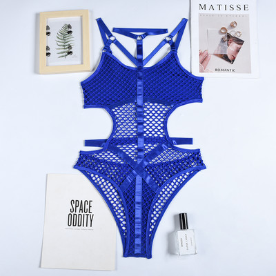 Ellolace Sheer Knit Fish Net Mesh Bodysuit naiste seksikas gooti pesu kombinesoon õõnsad varrukateta keha must pitstop