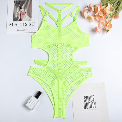 Ellolace Sheer Knit Fish Net Mesh Bodysuit naiste seksikas gooti pesu kombinesoon õõnsad varrukateta keha must pitstop