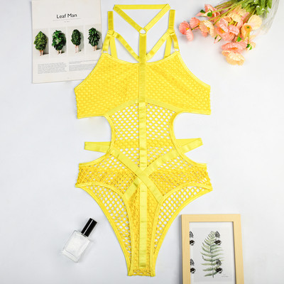 Ellolace Sheer Knit Fish Net Mesh Bodysuit naiste seksikas gooti pesu kombinesoon õõnsad varrukateta keha must pitstop