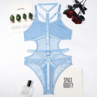 Ellolace Sheer Knit Fish Net Mesh Bodysuit naiste seksikas gooti pesu kombinesoon õõnsad varrukateta keha must pitstop