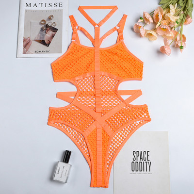 Ellolace Sheer Knit Fish Net Mesh Bodysuit naiste seksikas gooti pesu kombinesoon õõnsad varrukateta keha must pitstop