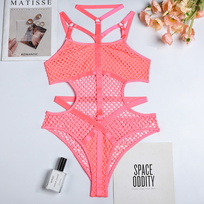Ellolace Sheer Knit Fish Net Mesh Bodysuit naiste seksikas gooti pesu kombinesoon õõnsad varrukateta keha must pitstop