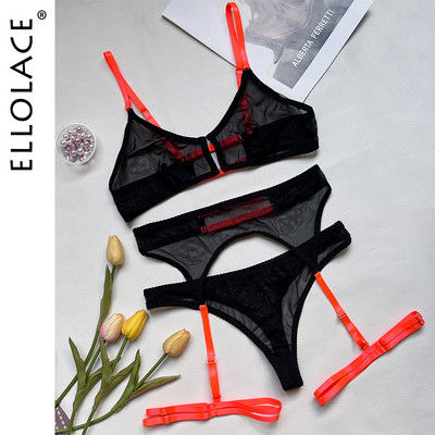 Lenjerie din dantelă Ellolace Ținute sexy pentru femeie Culoare contrastantă Lenjerie de corp fără sudură Jartiere erotice Truse de îngrijire a pielii scurte