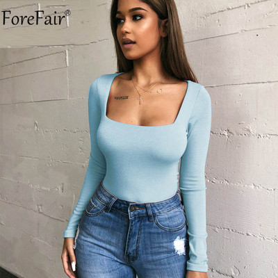 Forefair Body alb cu mânecă lungă pentru femei, negru, sexy, cu gât pătrat, de bază, pentru corp de bază, pentru dama, toamnă, vară, casual, solid